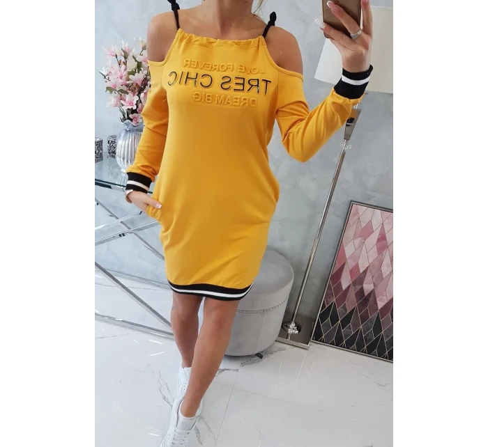 Šaty Tres Chic v horčicovej farbe