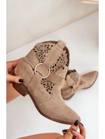 Zamszowe Botki Kowbojki Ażurowe Na Obcasie Zazoo 2994 Beżowe