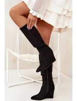 Ocieplane Kozaki Damskie Na Koturnie Czarne Rosina