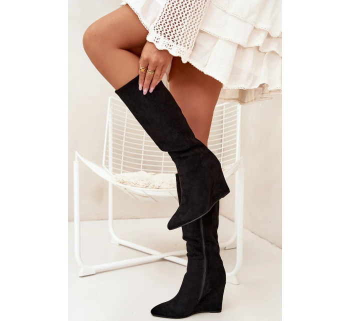 Ocieplane Kozaki Damskie Na Koturnie Czarne Rosina