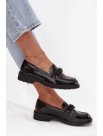 Mokasyny Damskie Lakierowane Z Koralikami S.Barski HY52-541 Czarne