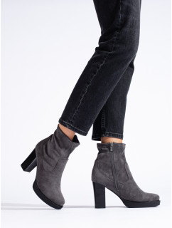 Originálne sivé a strieborné dámske členkové topánky na širokom podpätku
