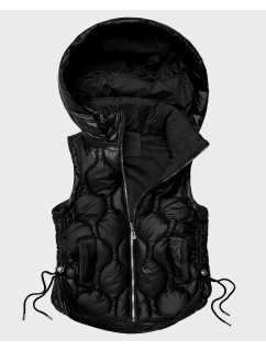 Čierna prešívaná dámska vesta so šnúrkou v páse J Style (5M3235-392B)