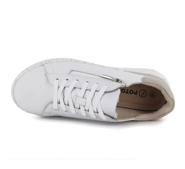 Dámske kožené poltopánky so zipsom biele Potocki JE19402