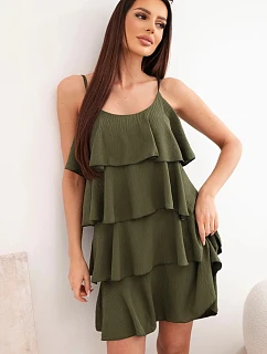 Dámske mini šaty s volánikmi khaki