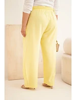 Dámské bavlněné kalhoty Plus Size s gumou v pase žluté Dámské bavlněné kalhoty Plus Size s gumou v pase žluté