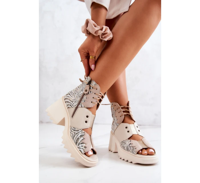 Kožené kozačky model 21576430 Béžová - Maciejka