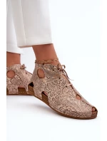 Wzorzyste Skórzane Botki Maciejka 03426-02 Beżowe