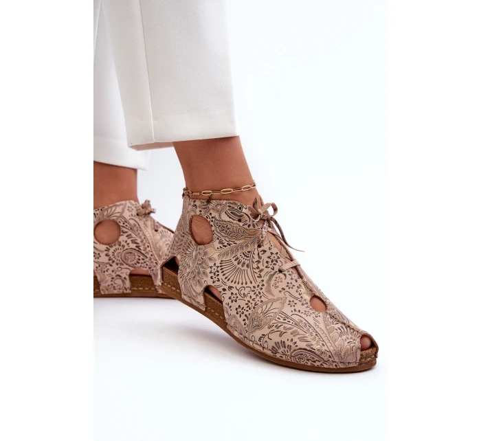 Wzorzyste Skórzane Botki Maciejka 03426-02 Beżowe