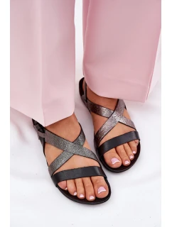 Płaskie Skórzane Sandały Damskie Zazoo 40032 Czarne