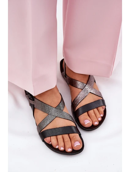 Płaskie Skórzane Sandały Damskie Zazoo 40032 Czarne