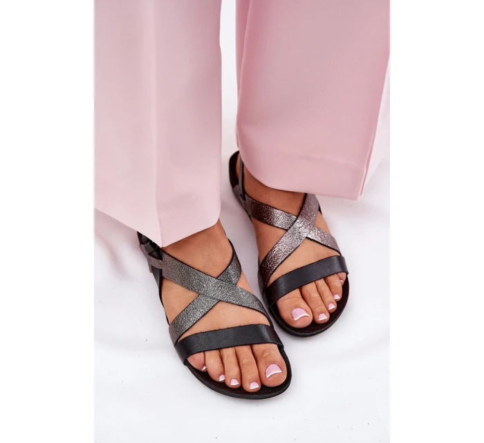 Płaskie Skórzane Sandały Damskie Zazoo 40032 Czarne