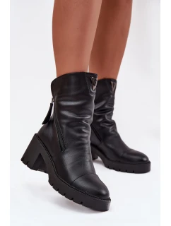 Dámské kotníkové boty na podpatku s dvojitým zipem  Černé model 21708495 - VINCEZA