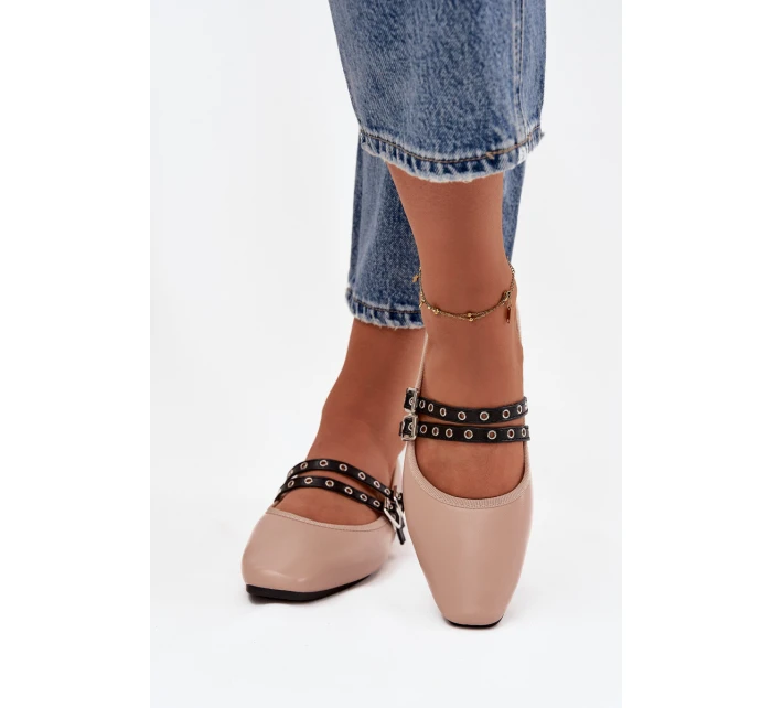 Dámské baleríny s pásky model 21836997 – béžové - Kesi