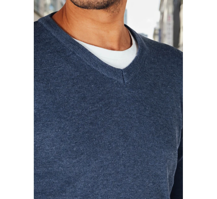 Pánsky modrý sveter s výstrihom do V FashionStreet WX2317