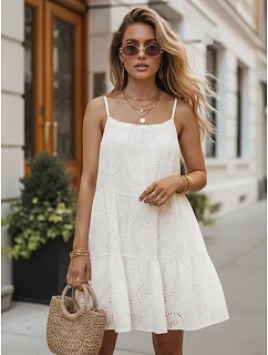 Letné dámske bavlnené vzdušné šaty v farbe ecru FashionStreet EY2678