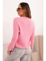 Svetr dámský z baby alpaky s model 21780849 rukávy jasně růžový - K-Fashion