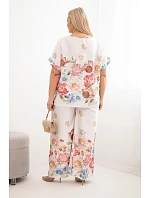 Dámsky plus size set z viskózy s geometrickou potlačou fuchsiovej farby