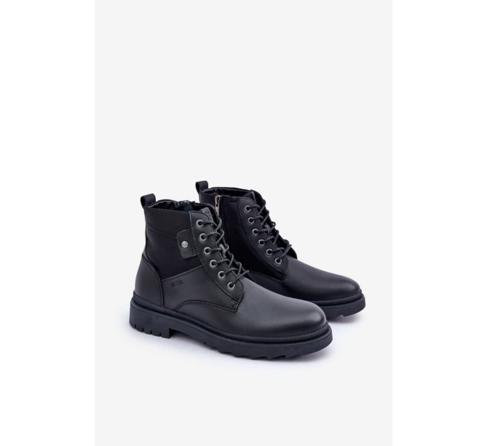 Skórzane Ocieplane Trapery Botki Męskie Big Star OO174166 Czarne