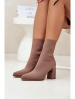 Materiałowe Wsuwane Botki Damskie Na Słupku Beżowe Virelle Materiałowe Wsuwane Botki Damskie Na Słupku Beżowe Virelle
