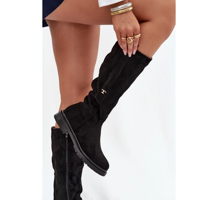 Dámske zateplené čižmy na nízkom podpätku od Delyssa - čierne