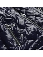 Tmavo modrá prešívaná dámska bunda s kapucňou (R9562) Tmavo modrá prešívaná dámska bunda s kapucňou (R9562)