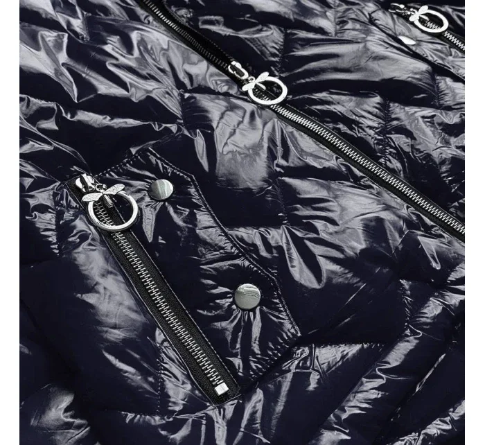 Tmavo modrá prešívaná dámska bunda s kapucňou (R9562) Tmavo modrá prešívaná dámska bunda s kapucňou (R9562)