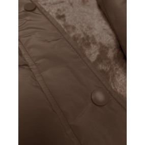 Dlouhá zimní bunda ve velbloudí barvě s kapucí (V726)