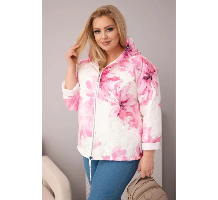 Plus veľkosť dámske jarné bundy s kvetinovým vzorom svetlo ružová