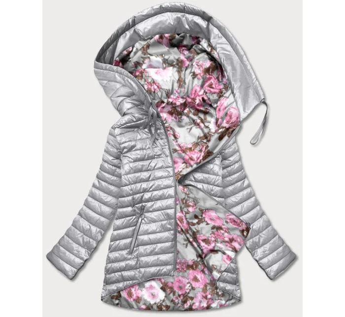Obojstranná šedá dámska kvetovaná bunda (PC-7509-61)