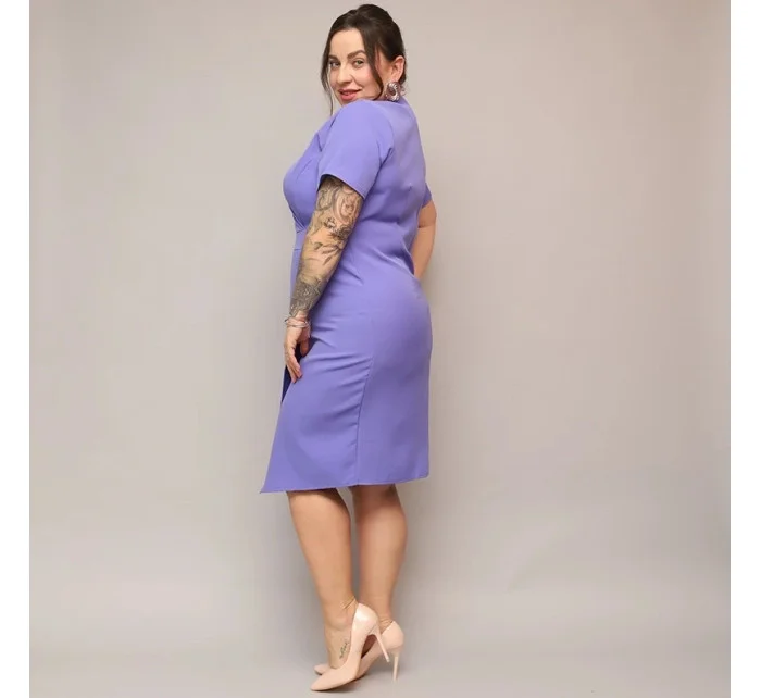 Fialové dámske skladané obálkové šaty po kolená (743)