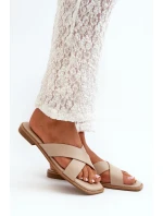 Klapki Damskie Na Płaskim Obcasie Z Eko Skóry S.Barski KV27-002 Beżowe