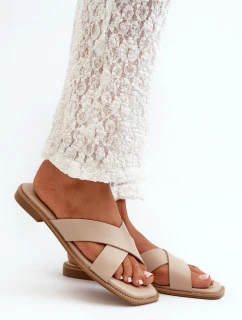 Klapki Damskie Na Płaskim Obcasie Z Eko Skóry S.Barski KV27-002 Beżowe