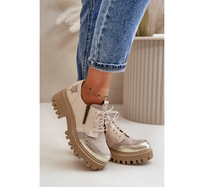 Półbuty Damskie Ze Skóry Naturalnej Beżowe Maciejka 06177-04