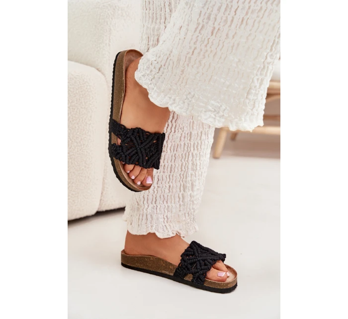 Klapki Damskie Na Korkowej Platformie Czarne Timaxrre