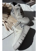 Skórzane Botki Damskie Na Platformie Ocieplane Vinceza 66838 Beżowe