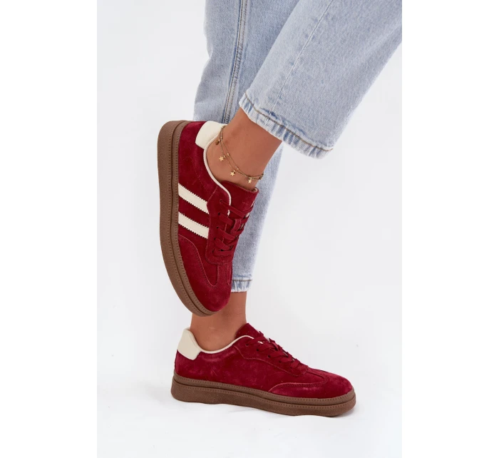 Sneakersy Damskie Zamszowe Na Platformie Bordowe Sylviona