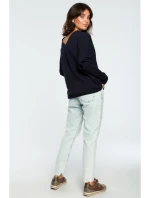 B094 Oversized top s výstrihom do V na chrbte - tmavomodrý