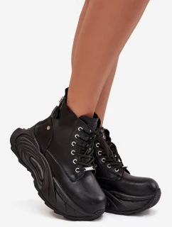 Dámske kožené topánky GOE - čierne, zateplené, na platforme