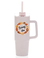 BEAUTIFUL DAY (AUTUMN) - ružový cestovný termohrnček s priehľadným viečkom 900 ml