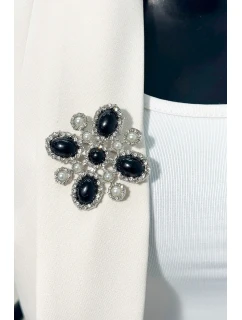 Brošňa Kvetina 2 strieborná + čierna