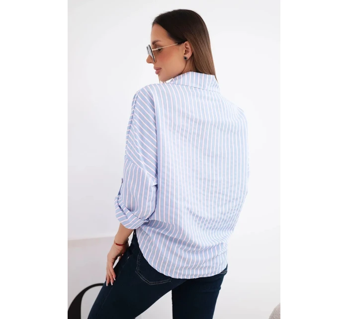 Dámska bavlnená košeľa s opaskami a kravatami modrá