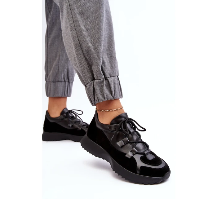 Dámské kožené sportovní boty model 21638349 černé - Zazoo