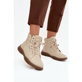 Dámské kotníkové boty s kožíškem z eko kůže béžové model 21712152 - EVENTO Dámské kotníkové boty s kožíškem z eko kůže béžové model 21712152 - EVENTO