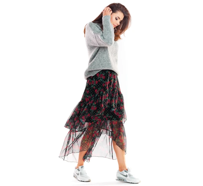 Dámská sukně model 18439327 černá s květy - awama