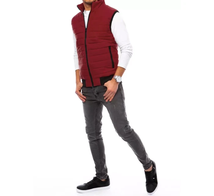 Pánska prešívaná vesta bordovej farby FashionStreet TX4016