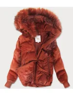 Dámska červená manšestrová bunda s kapucňou (7696)