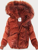 Dámska manšestrová bunda s kapucňou červená (7696)