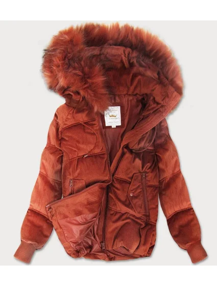 Dámska červená manšestrová bunda s kapucňou (7696)