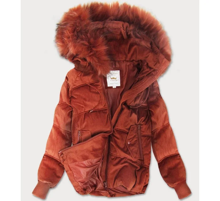 Dámska červená manšestrová bunda s kapucňou (7696)